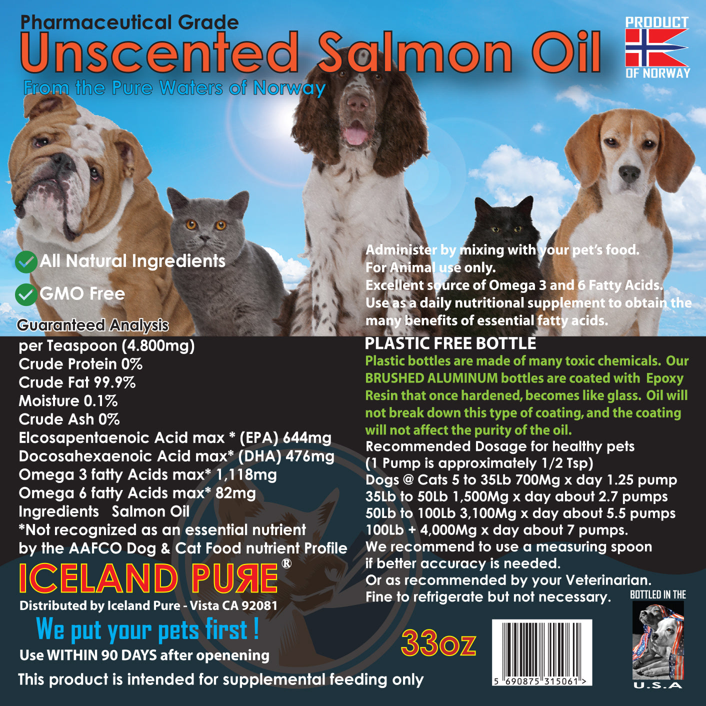 Salmon Oil (Pharmaceutical Grade & Unscented) - 33oz